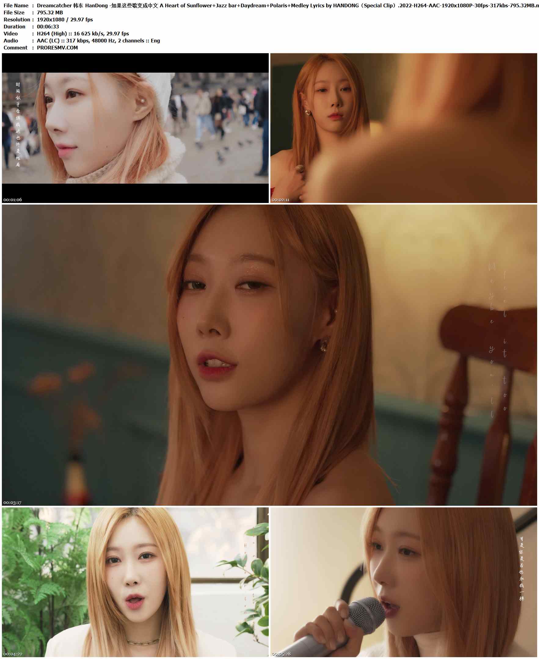 Dreamcatcher 韩东 HanDong -如果这些歌变成中文 A Heart of Sunflower+Jazz bar+Daydream+Polaris+Medley Lyrics by HANDONG（Special Clip）.2022-H264-AAC-1920x1080P-30fps-317kbs-795.32MB官方MV_高清MV